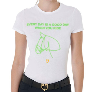 T-Shirt Equestro Donna Good Day Fluo Bianco